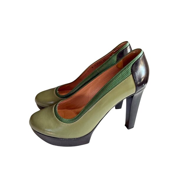Robert Clergerie Green and Black Platform Pumps Size 7B - Picture 1 of 10